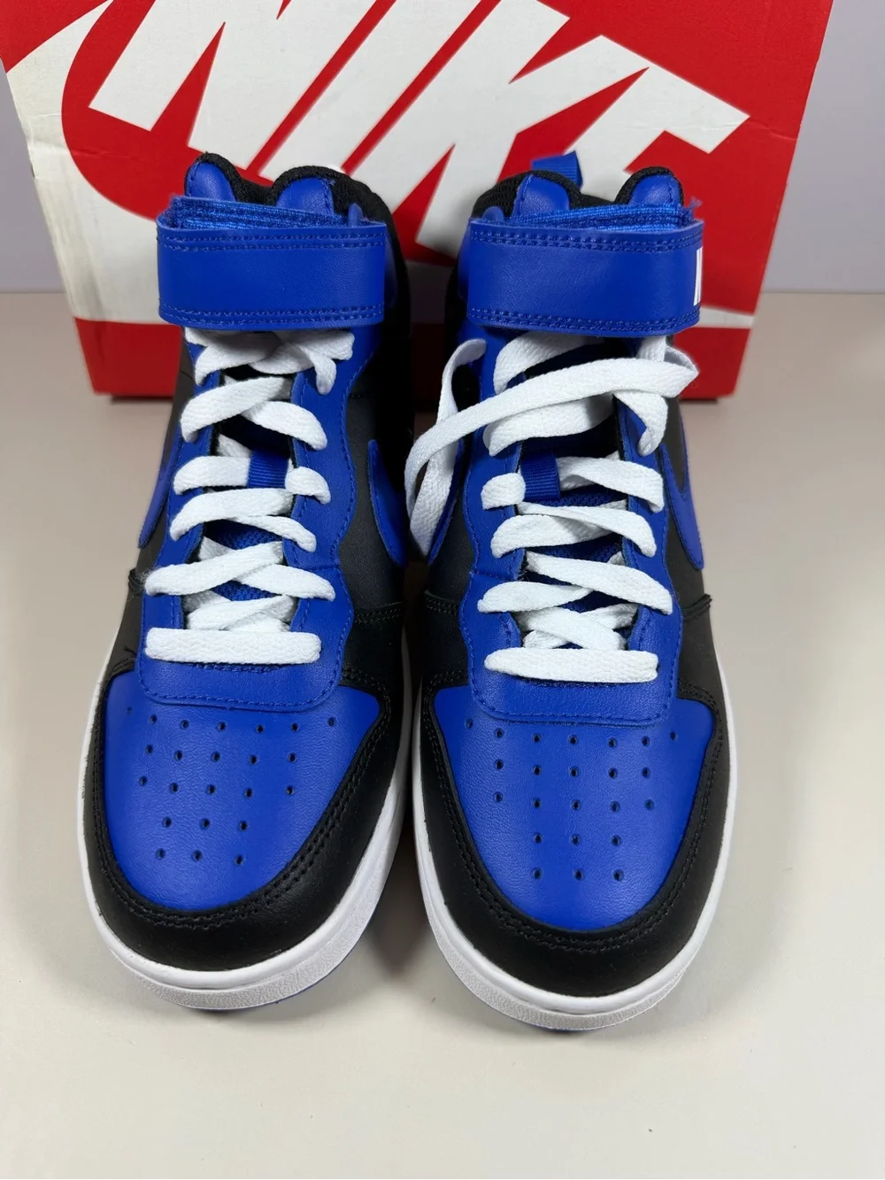 Nike Kids High-Top Sneakers in Black and Royal Blue with White Laces